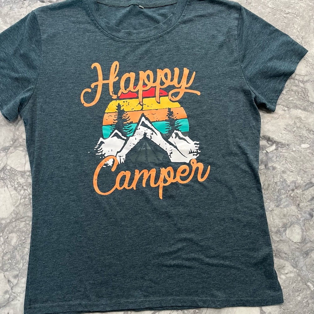 Vintage Happy Camper Ladies T-Shirt - Dark green/blue Medium